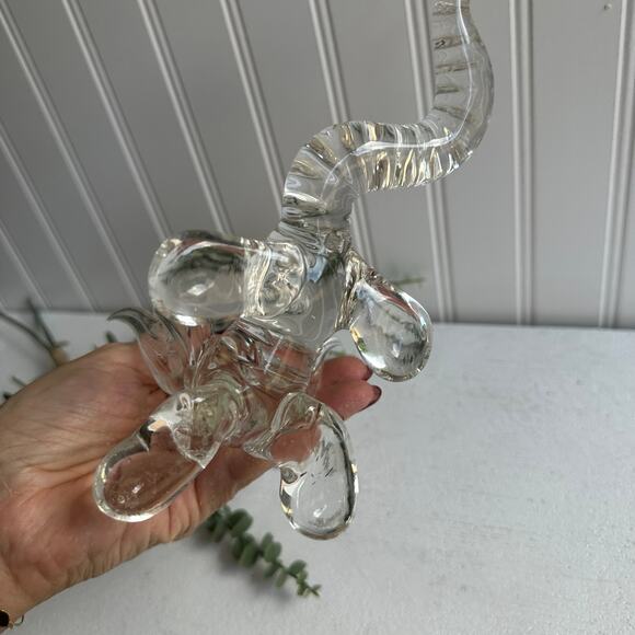 Vintage Art Glass Happy Dragon Figurine | Clear Glass Yellow Eyes | Handmade - Picture 4 of 9